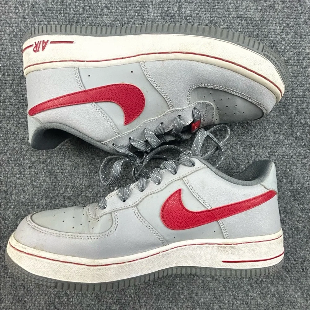 Nike Air Force 1 Gray and Red Leather Sneakers Size 7Y (8.5/9 Womens)